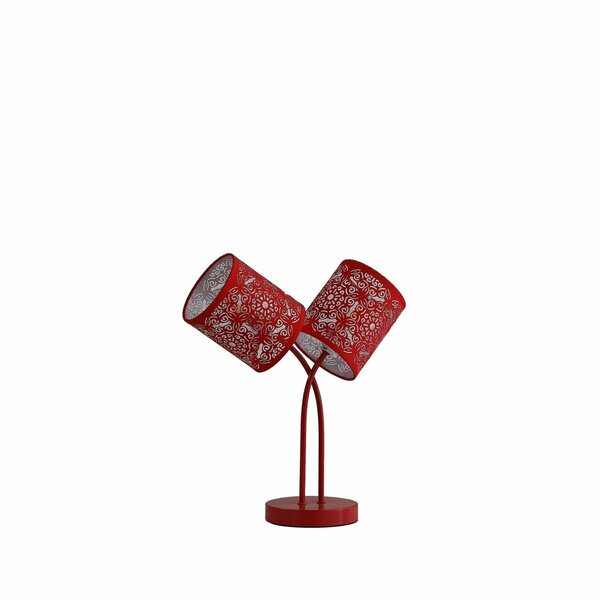 Cling 17 in. Bohemian Paisley 2-Light Cylinder Table Lamp, Red CL3669476
